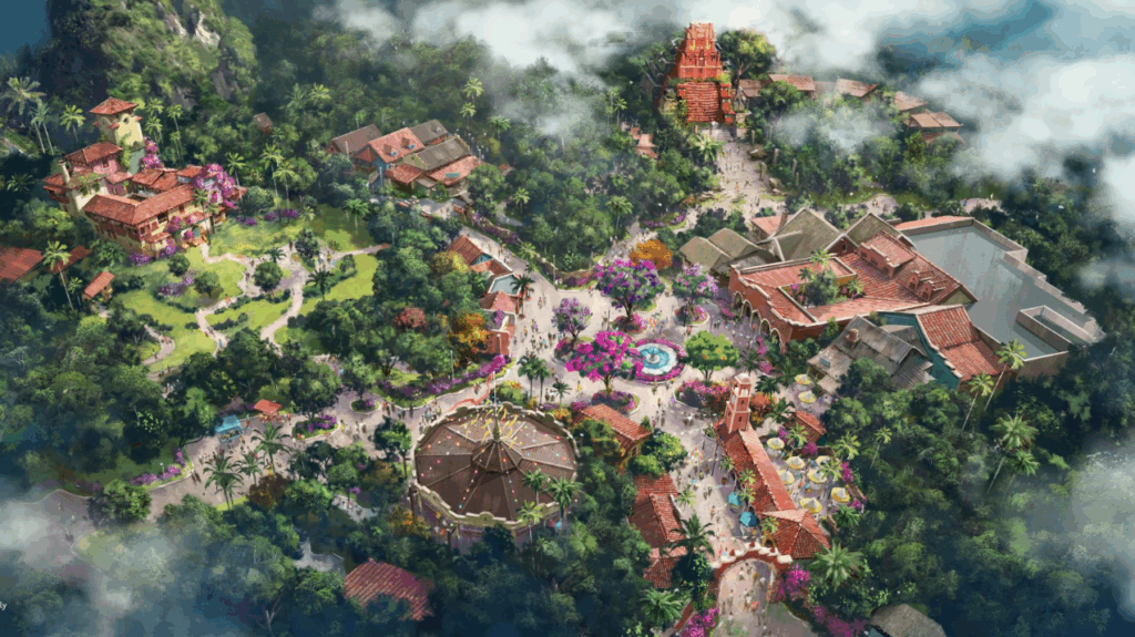 Concept art showing an aerial view of Pueblo Esperanza.